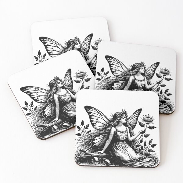 Artikelvorschau, Cottage Core Skurrile Schwarz-Weiß Waldfee Kunst entworfen und verkauft von Printdesigns1.