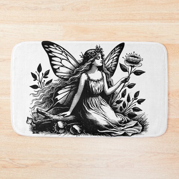 Item preview, Cottage core Whimsical Black and White Forest Fairy Art designed and sold by Printdesigns1.