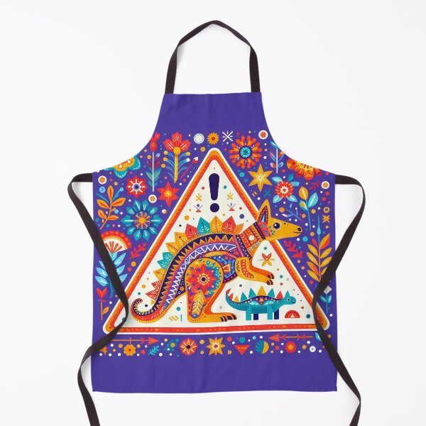Item preview, Scandinavian Folk Art - Cute Kangaroo Stegosaurus Road Crossing Warning Triangle by heidiannemorris © designed and sold by FOLK ART FUSION by heidiannemorris.