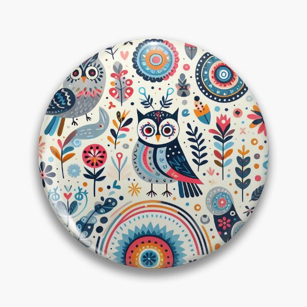 Item preview, Scandinavian Folk Art Cute Colourful Owls by heidiannemorris © designed and sold by FOLK ART FUSION by heidiannemorris.