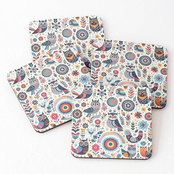 Item preview, Scandinavian Folk Art Cute Colourful Owls by heidiannemorris © designed and sold by FOLK ART FUSION by heidiannemorris.