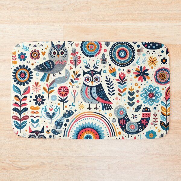 Item preview, Scandinavian Folk Art Cute Colourful Owls by heidiannemorris © designed and sold by FOLK ART FUSION by heidiannemorris.
