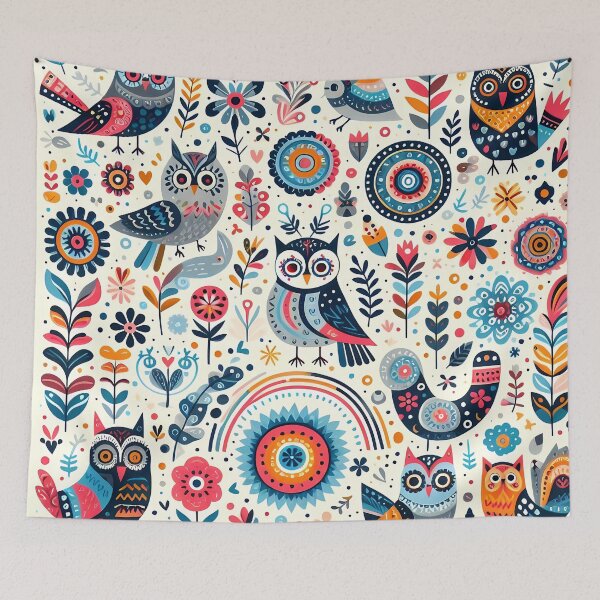 Item preview, Scandinavian Folk Art Cute Colourful Owls by heidiannemorris © designed and sold by FOLK ART FUSION by heidiannemorris.