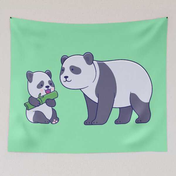 Item preview, Cute cartoon of panda and baby panda eating a bamboo designed and sold by alvariski.