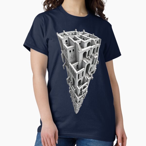 Item preview, Endless Falling City – Escher-Inspired Vector Shirt | Impossible Urban Illusion | Optical Art Tee designed and sold by WAUZ.