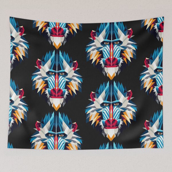 Item preview, Geometric Mandrill – Colorful monkey portrait in modern polygon style designed and sold by Kisho.