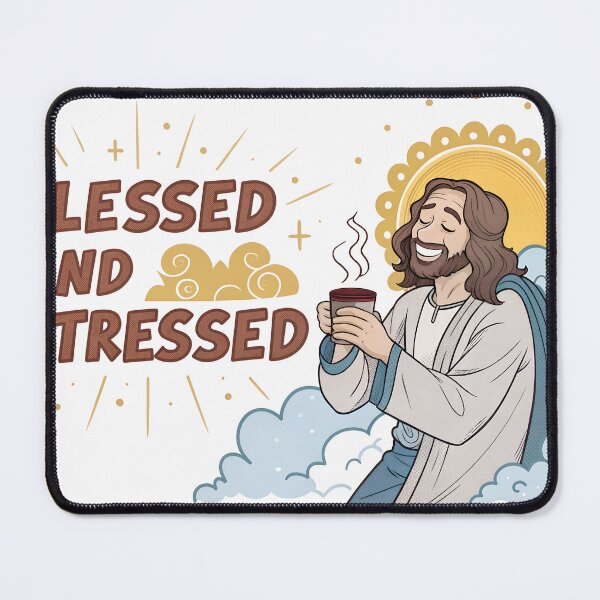 Item preview, Meme divertido de Jesús con café bendecido y estresado designed and sold by Anastasiia Lang.