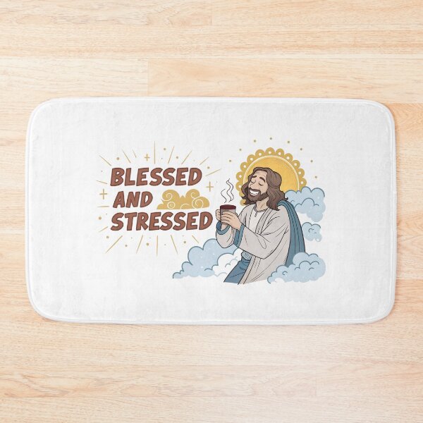 Item preview, Blessed and Stressed Funny Jesus Coffee Meme designed and sold by Anastasiia Lang.