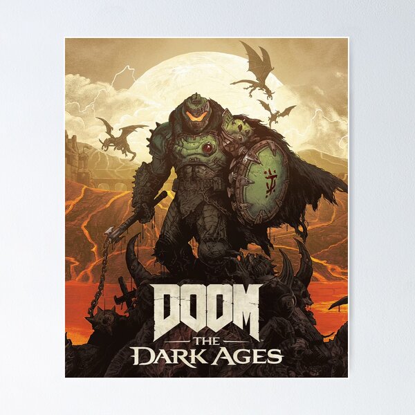 Vista previa del artículo con la obra «Póster de Doom Slayer: Arte guerrero de la Edad Oscura», diseñado y vendido por LAS-PRINTS.