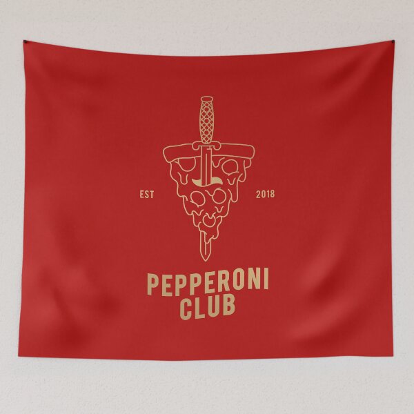 Item preview, Pepperoni Club Pizza Slice Art Print & T-Shirt – Fun, Quirky Wall Art & Apparel for Pizza Lovers – Est. 2018 Sword Slice Design for Kitchen, Dining, and Gift Ideas designed and sold by Tidal Ryse.