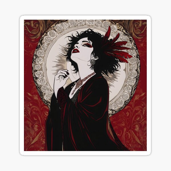 Item preview, Vintage lady retro Goth style. Deco. Red version. designed and sold by Shoot-The-Moon.