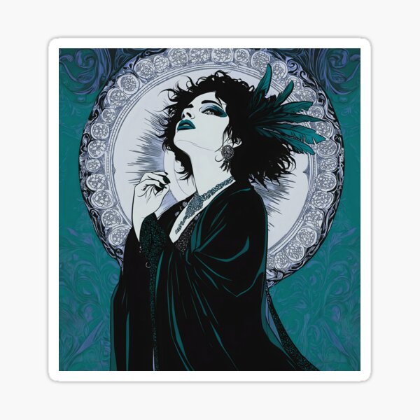 Item preview, Vintage lady retro Goth style. Deco. Blue/green version. designed and sold by Shoot-The-Moon.
