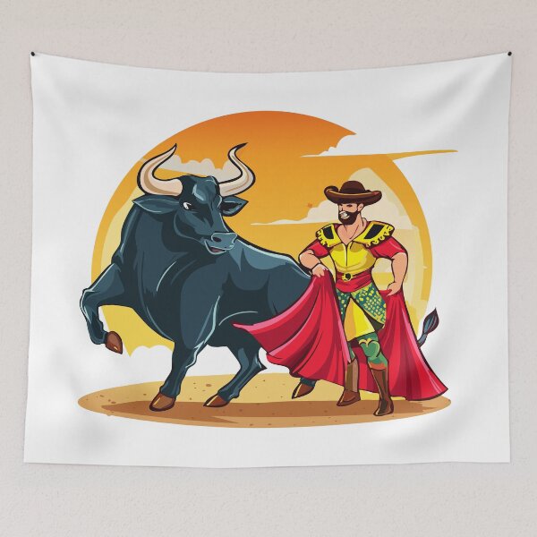 Item preview, Corrida, bullfighting in Spain, Matador, bullfighter, bullfight, bullfighter awaiting for the bul, bulls and figure of matador with red cape, Toreador is the main participant in bullfight designed and sold by Danler.
