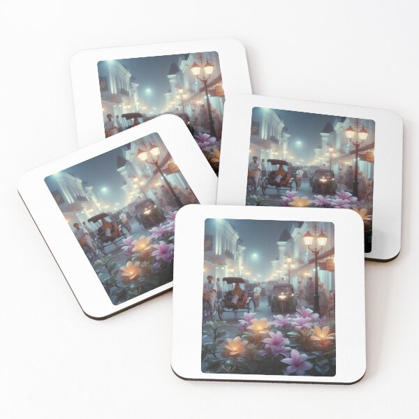 Item preview, 1960s Malioboro Jogja – AI Colorful Night Scene with Lilac and Orange Glow for Clothing and Accessories for City Lovers designed and sold by knalpot-design.