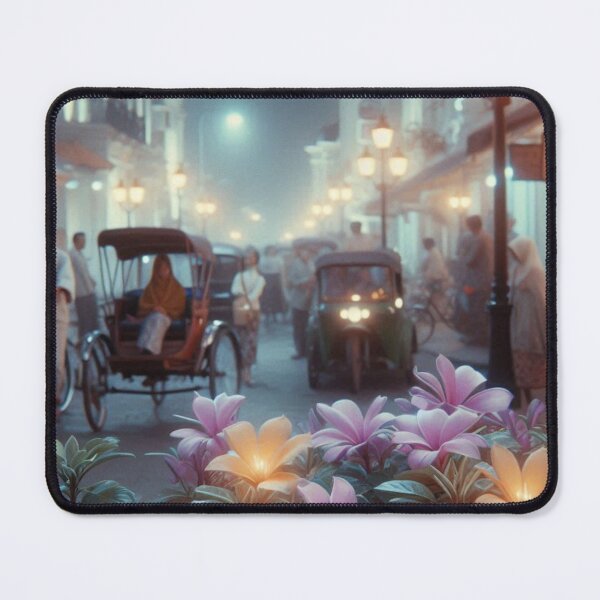 Item preview, 1960s Malioboro Jogja – AI Colorful Night Scene with Lilac and Orange Glow for Clothing and Accessories for City Lovers designed and sold by knalpot-design.
