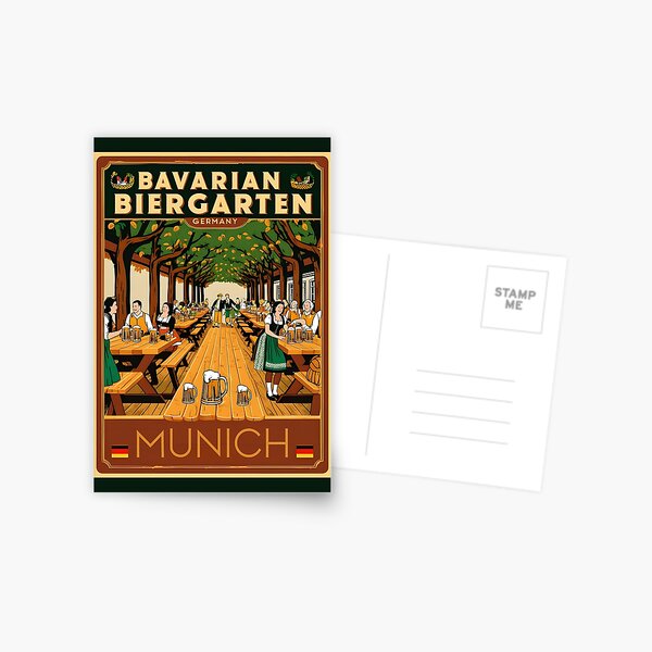 Vista previa del artículo con la obra «Ilustración de viaje vintage de un Biergarten en Múnich, Alemania.», diseñado y vendido por GoodOldVintage.