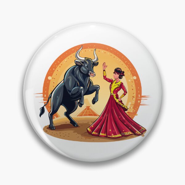 Item preview, Matador Bullfighter Spanish woman in traditional attire and bull, beauty fictional character, Corrida, bullfighting in Spain, bullfighter, bullfight, bullfighter awaiting for the bul designed and sold by Danler.