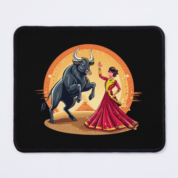Item preview, Matador Bullfighter Spanish woman in traditional attire and bull, beauty fictional character, Corrida, bullfighting in Spain, bullfighter, bullfight, bullfighter awaiting for the bul designed and sold by Danler.