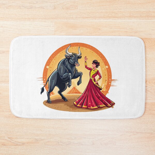 Item preview, Matador Bullfighter Spanish woman in traditional attire and bull, beauty fictional character, Corrida, bullfighting in Spain, bullfighter, bullfight, bullfighter awaiting for the bul designed and sold by Danler.