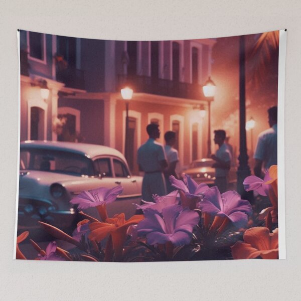 Item preview, 1960s Ponce Night – AI Colorful Artwork with Lilac and Orange Glow for Clothing and Accessories for City & Flower Lovers designed and sold by knalpot-design.