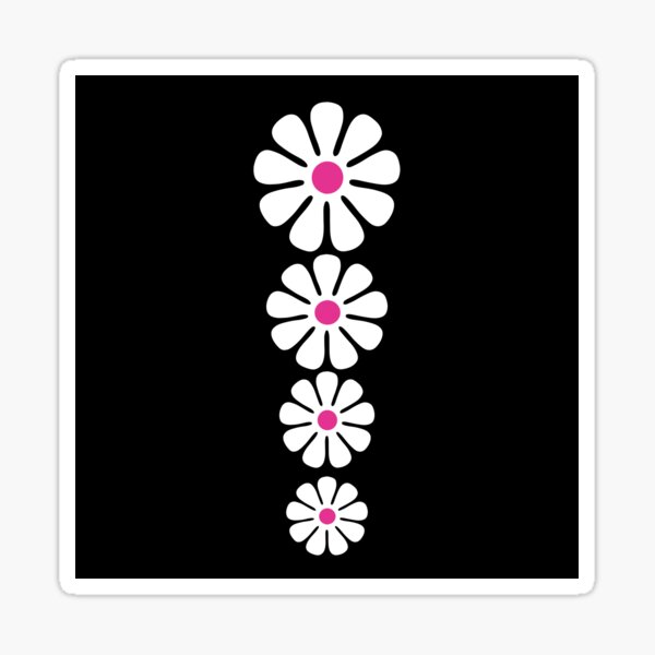 60's 70's Retro Large Flowers White on Black Pink Centers Sticker