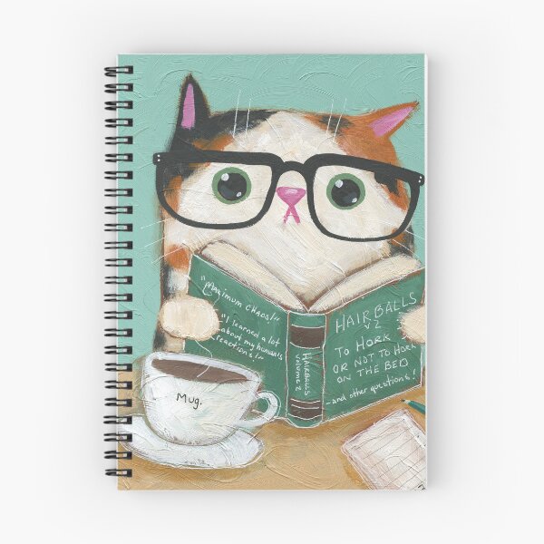 Item preview, Hairballs v2 Calico Cat Reading a Book With Coffee designed and sold by KilkennyCat Art.