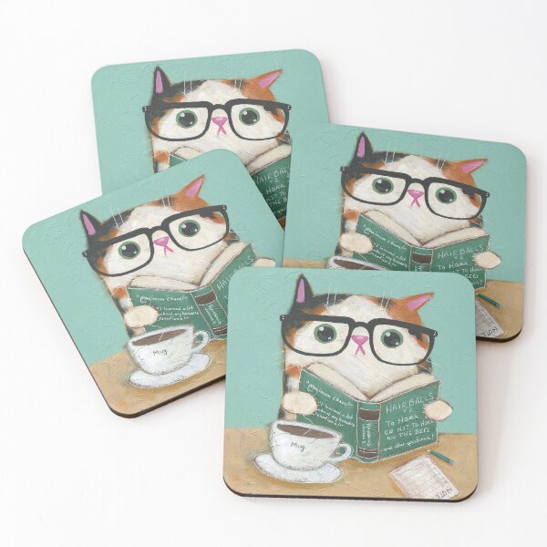 Item preview, Hairballs v2 Calico Cat Reading a Book With Coffee designed and sold by KilkennyCat Art.