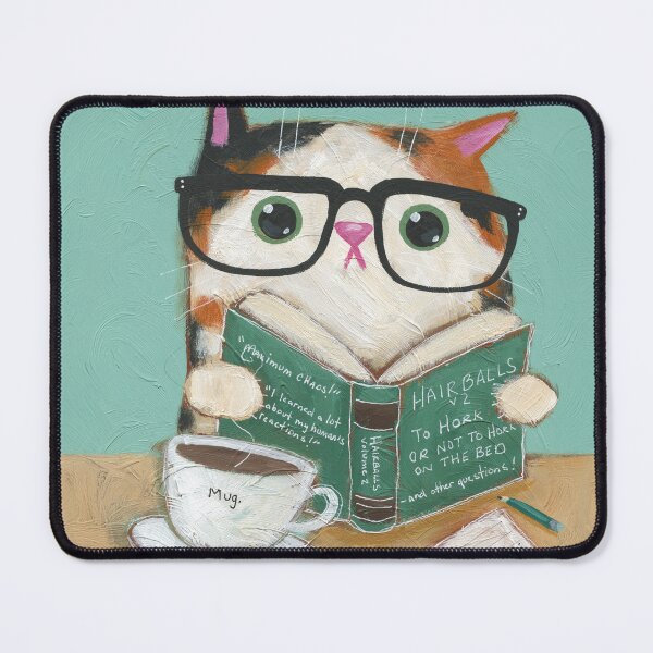 Item preview, Hairballs v2 Calico Cat Reading a Book With Coffee designed and sold by KilkennyCat Art.