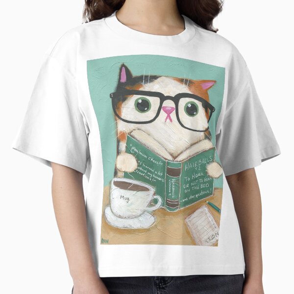 Item preview, Hairballs v2 Calico Cat Reading a Book With Coffee designed and sold by KilkennyCat Art.