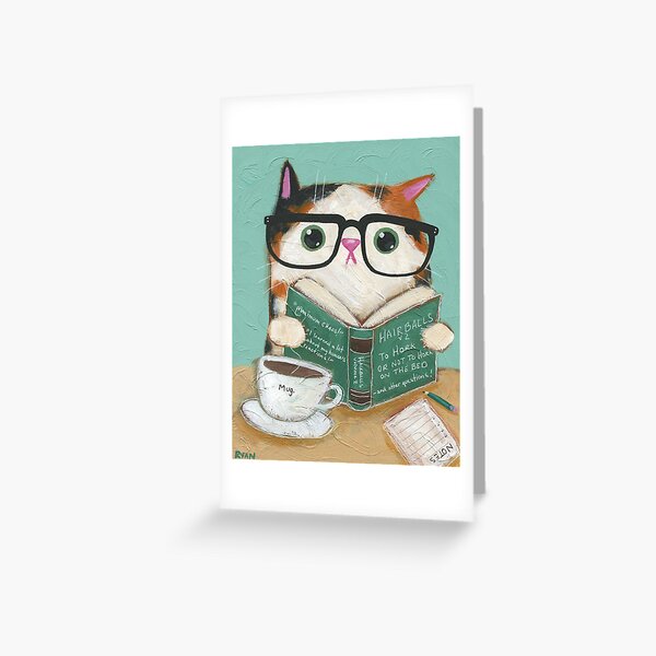 Item preview, Hairballs v2 Calico Cat Reading a Book With Coffee designed and sold by KilkennyCat Art.