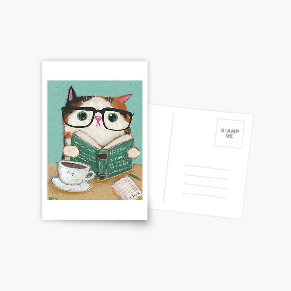 Item preview, Hairballs v2 Calico Cat Reading a Book With Coffee designed and sold by KilkennyCat Art.