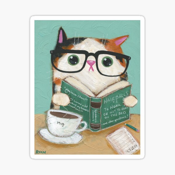 Item preview, Hairballs v2 Calico Cat Reading a Book With Coffee designed and sold by KilkennyCat Art.