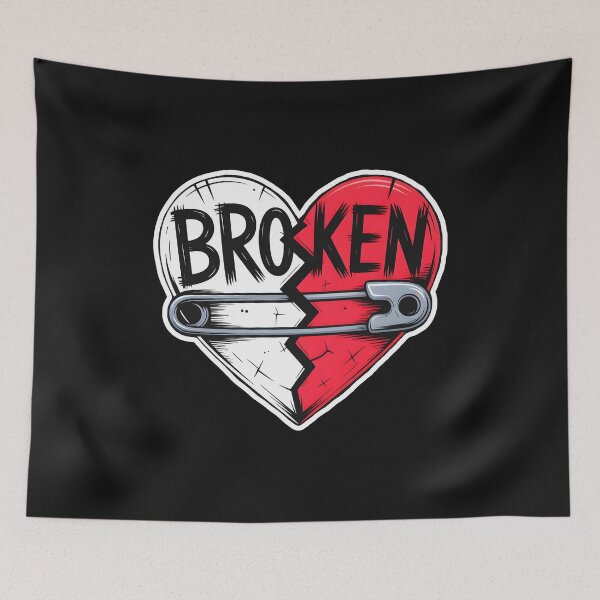 Item preview, BROKEN Emotional Heartbreak Art with Safety Pin designed and sold by ViktoonShirts.