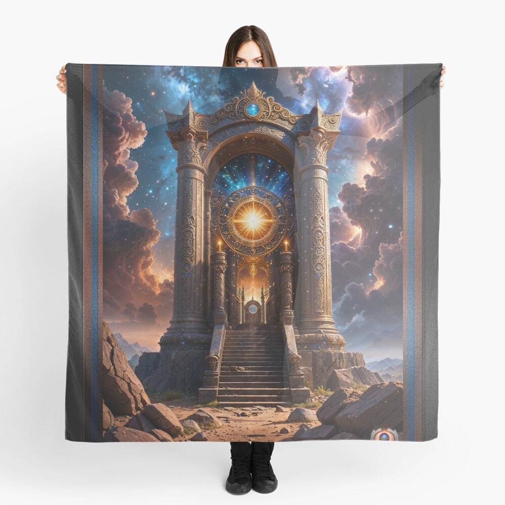An Ancient Towering Celestial Gateway Amid Cosmic Heavenly Splendor AI Concept Art by Xzendor7 | A Striking Architectural Wonder 4 An Ancient Towering Celestial Gateway Amid Cosmic Heavenly Splendor Imposing AI Concept Art by Xzendor7 Decorative Art Print Ladies Scarf