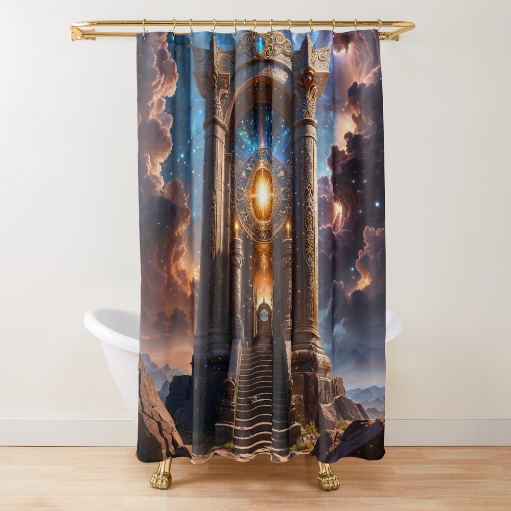 An Ancient Towering Celestial Gateway Amid Cosmic Heavenly Splendor AI Concept Art by Xzendor7 | A Striking Architectural Wonder 3 An Ancient Towering Celestial Gateway Amid Cosmic Heavenly Splendor Imposing AI Concept Art by Xzendor7 Decorative Art Print Shower Curtain