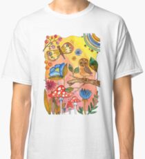 watercolor collection of plants and flowers, bird owl on a branch Classic T-Shirt