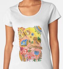 watercolor collection of plants and flowers, bird owl on a branch Women's Premium T-Shirt