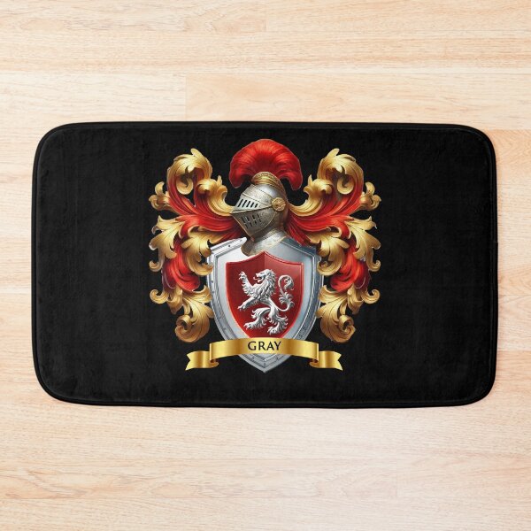Item preview, Gray Family Crest  Silver Lion of Courage on Crimson Shield of Nobility designed and sold by Highlandkings.