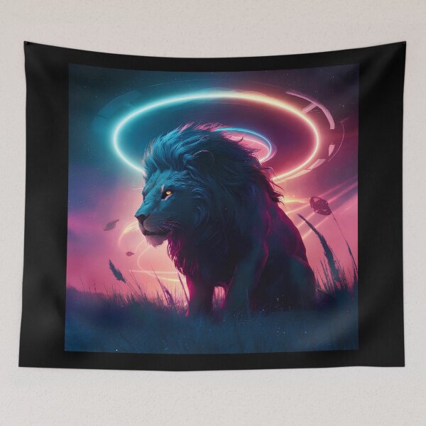 Item preview, Lion on grassland with spaceship above him designed and sold by Paul-Place.