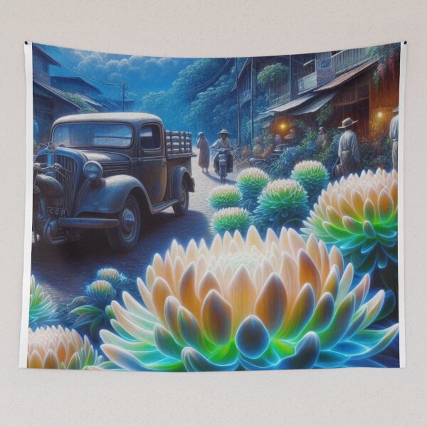 Item preview, Ambon City at 9PM – Abstract AI Nightscape with Vibrant Colors and Floral Accents for Clothing & Accessories designed and sold by knalpot-design.