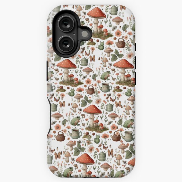Item preview, Cottagecore Mushroom and Frog Pattern designed and sold by bonadiche.