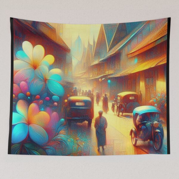 Item preview, Semarang City at 9PM – Abstract AI Nightscape with Glowing Colors and Floral Details for Clothing & Accessories designed and sold by knalpot-design.