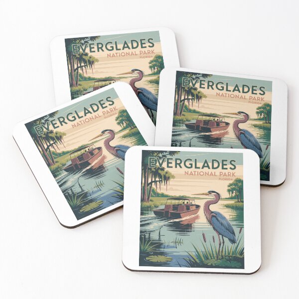 Item preview, Everglades National Park Poster – Retro Vintage Wildlife Design with Heron & Airboat, Florida Nature Art designed and sold by pod24.