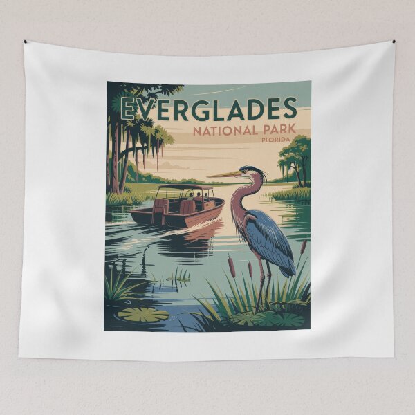 Item preview, Everglades National Park Poster – Retro Vintage Wildlife Design with Heron & Airboat, Florida Nature Art designed and sold by pod24.