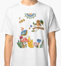 watercolor collection of plants and flowers, bird owl and squirrel under the mushroom Classic T-Shirt