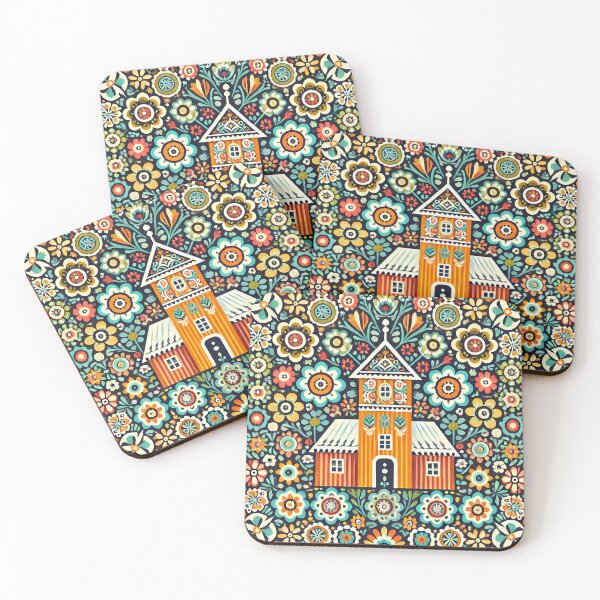 Item preview, Scandinavian Folk Art Cute Church Chapel with Steeple by heidiannemorris © designed and sold by FOLK ART FUSION by heidiannemorris.