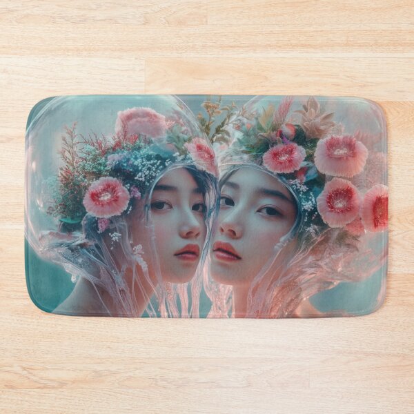Item preview, Two figures in floral jellyfish hats designed and sold by anytka.