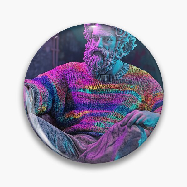 Item preview, Cyberpunk Philosopher Statue in Neon Rainbow Sweater with Futuristic Lantern | Vaporwave Urban Art designed and sold by weirdfishes123.