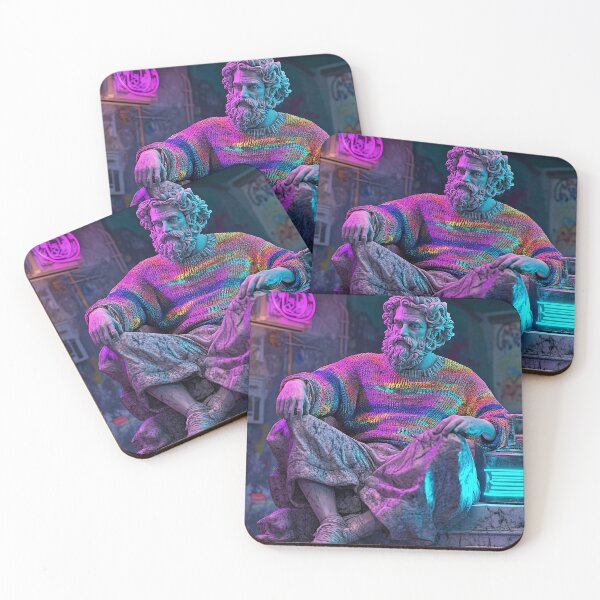 Item preview, Cyberpunk Philosopher Statue in Neon Rainbow Sweater with Futuristic Lantern | Vaporwave Urban Art designed and sold by weirdfishes123.