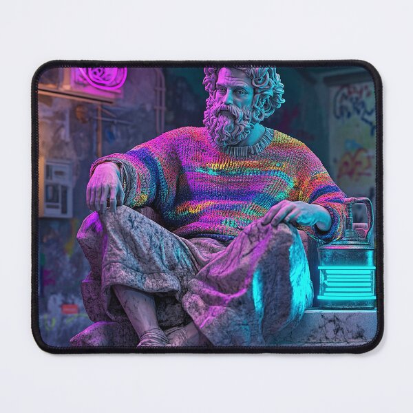 Item preview, Cyberpunk Philosopher Statue in Neon Rainbow Sweater with Futuristic Lantern | Vaporwave Urban Art designed and sold by weirdfishes123.